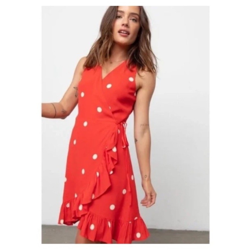 Rails Madison Scarlet Red Dress with White Dots Wrap V-Neck Size Large